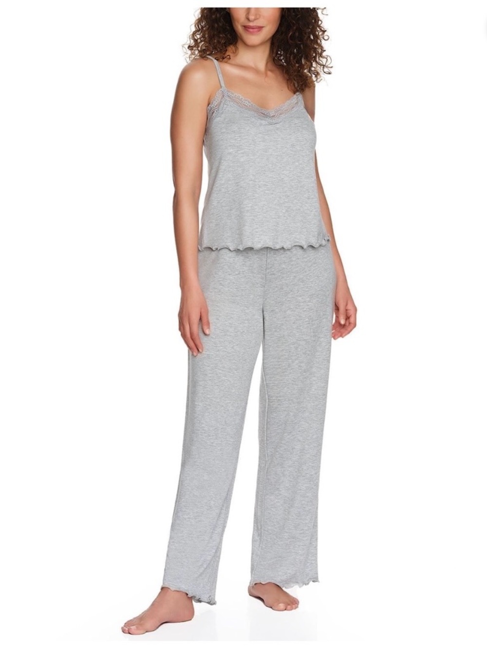 LOFT Light Gray Lace-Trim Camisole & Pajama Pants Set
